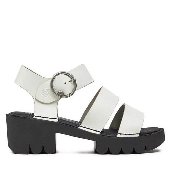 Sandały Fly London. Białe sandały damskie Fly London, bez wzorów, bez obcasa, na słupku, bez zapięcia. Za 359.99 zł.