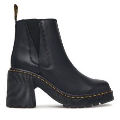 Botki Dr. Martens. Czarne botki damskie Dr. Martens, bez obcasa, na słupku, bez zapięcia. Za 989.99 zł.