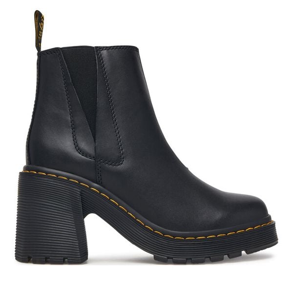 Botki Dr. Martens. Czarne botki damskie Dr. Martens, bez obcasa, na słupku, bez zapięcia. Za 989.99 zł.