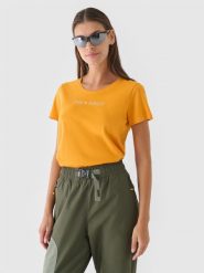 4F T-shirt regular gładki damski - pomarańczowy M. Brązowe koszulki sportowe damskie 4f, m, bez wzorów, z bawełny, bez kołnierzyka, bez ramiączek. W wyprzedaży za 19.99 zł.