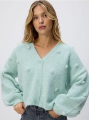 Kardigan z aplikacjami - jasnoturkusowy. Niebieskie kardigany damskie Reserved, l, z aplikacjami, z dzianiny. Za 149.99 zł.