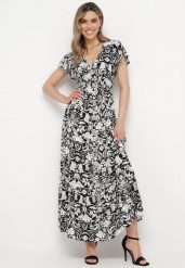 Czarna Rozkloszowana Sukienka Maxi z Luźnym Rękawem w Kwiatowy Print Oxeria. Czarne sukienki damskie Born2be, na lato, s, bez wzorów, bez kołnierzyka, bez ramiączek, maxi, rozkloszowane. Za 79.99 zł.