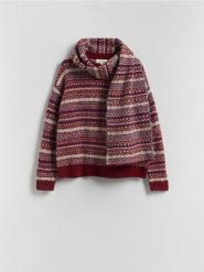 Sweter z szalem - wielobarwny. Swetry damskie Reserved, l, bez wzorów, z dzianiny, bez kołnierzyka, bez ramiączek, bez kaptura. Za 199.99 zł.