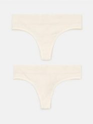 Prążkowane stringi 2 pack - biały. Białe stringi damskie Sinsay, l, bez wzorów, prążkowane. Za 15.99 zł.