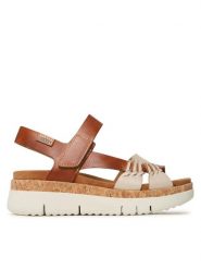 Pikolinos Sandały W4N-0968C1 Beżowy. Brązowe sandały damskie Pikolinos, bez wzorów, ze skóry, bez obcasa, na koturnie, bez zapięcia. Za 519.99 zł.