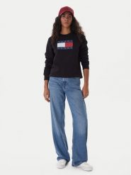 Tommy Jeans Bluza Flag DW0DW22564 Czarny Regular Fit. Czarne bluzy damskie Tommy Jeans, l, bez wzorów, z bawełny, bez kaptura. Za 369.99 zł.