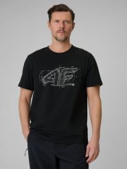 Чоловічий regular T-shirt з принтом - чорний. T-shirty męskie 4f, l, bez wzorów, bez kołnierzyka. Za 699.90 zł.