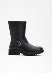 Kozaki. Czarne kozaki damskie bonprix, bez obcasa. Za 189.99 zł.