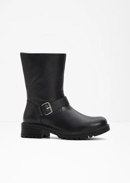 Kozaki. Czarne kozaki damskie bonprix, bez obcasa. Za 189.99 zł.