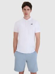 4F Koszulka polo regular męska - biała XXL. Białe koszulki polo męskie 4f, m, bez wzorów, z bawełny, bez kołnierzyka, bez ramiączek. Za 89.99 zł.