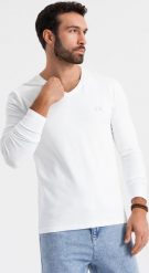 Męski longsleeve V-neck SLIM FIT z elastanem i printem biały V2 OM-LSBC-0123 S. Białe bluzki z długim rękawem męskie Ombre, m, bez wzorów, z elastanu, bez kołnierzyka. Za 226.92 zł.