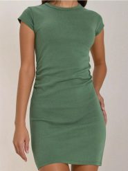 Sukienka mini - khaki. Brązowe sukienki damskie Sinsay, l, bez wzorów, bez kołnierzyka, bez ramiączek, mini. W wyprzedaży za 19.99 zł.