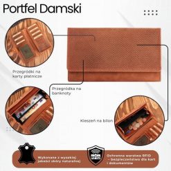 Portfel damski skórzany duży pomarańczowy pojemny vintage Paolo Peruzzi T-113-HOR. Brązowe portfele damskie Paolo Peruzzi, bez wzorów, ze skóry. Za 69.00 zł.