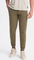 Ombre Męskie bawełniane spodnie dresowe joggery BASIC oliwkowe V2 OM-PABS-0174 M. Zielone spodnie sportowe męskie Ombre, m, bez wzorów, z bawełny. Za 129.99 zł.