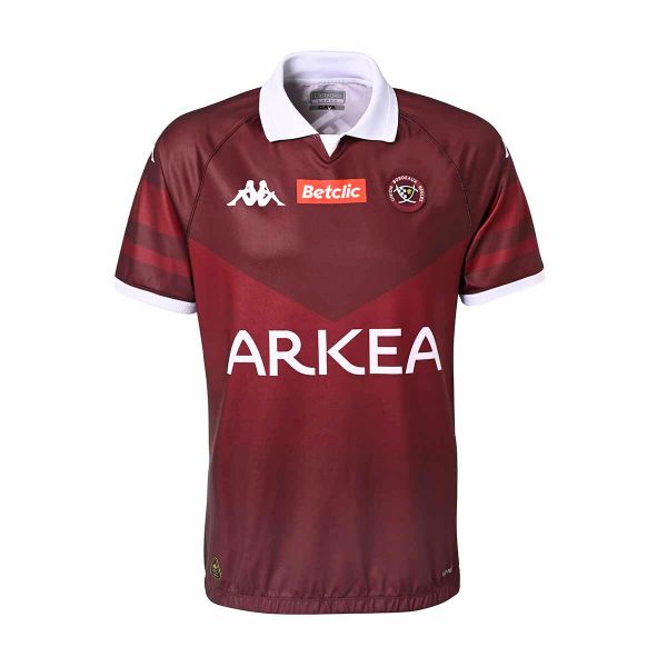 Koszulka domowa Union Bordeaux-Bègles Pro 2024/25. Czerwone koszulki sportowe męskie Kappa, bez wzorów, bez kołnierzyka, bez ramiączek. W wyprzedaży za 516.15 zł.