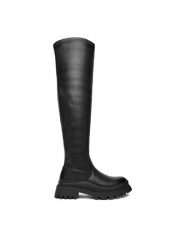 DeeZee Muszkieterki 5650-1 Czarny. Czarne kozaki damskie DeeZee, z materiału, bez obcasa, na płaskiej podeszwie. Za 229.99 zł.