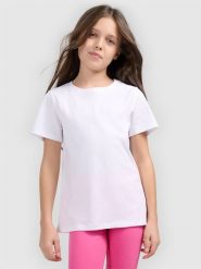 4F T-shirt gładki dziewczęcy - biały 134 (8-9 lat). Białe t-shirty i topy dla dziewczynek 4f, bez wzorów, z bawełny, bez ramiączek. Za 29.99 zł.