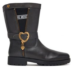 Botki LOVE MOSCHINO. Czarne botki damskie Love Moschino, bez obcasa, na płaskiej podeszwie, bez zapięcia. Za 1,299.00 zł.