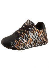 Buty do chodzenia sneakersy damskie Skechers Uno-Metallic Love. Czarne obuwie sportowe damskie Skechers, bez wzorów, z materiału, trekkingowe. Za 359.99 zł.
