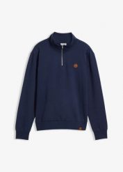 Bluza z krótkim zamkiem, z czystej bawełny organicznej. Niebieskie bluzy męskie bonprix, m, bez wzorów, z bawełny, bez kaptura. Za 104.99 zł.