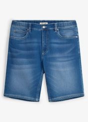 Bermudy jeansowe z dzianiny dresowej, z elastyczną wstawką w talii, regular fit. Niebieskie jeansy męskie bonprix. Za 127.99 zł.