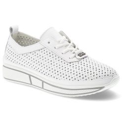 Sneakersy damskie Vinceza, e skóry naturalnej licowej ażurowa cholewka sznurowanie lekka platforma casual, białe, 95387. Białe półbuty damskie VINCEZA, w ażurowe wzory, z materiału, casualowe, bez obcasa, na koturnie, bez zapięcia. Za 170.90 zł.