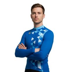 Koszulka kolarska z długim rękawem Alturo - Niebieska. Niebieskie bluzki z długim rękawem męskie C-LAB, m, bez wzorów, z materiału, eleganckie, bez kołnierzyka. Za 371.17 zł.