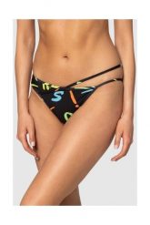 MOSCHINO Czarny dół od bikini w neonowe litery, Rozmiar L. Czarne bikini damskie MOSCHINO, l, bez wzorów. W wyprzedaży za 179.99 zł.