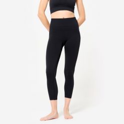 Legginsy do jogi damskie Kimjaly 7/8. Czarne legginsy damskie DOMYOS, m, bez wzorów, z elastanu, z podwyższonym stanem, na fitness i siłownię. Za 149.99 zł.