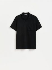 Strukturalna koszulka polo comfort fit - czarny. Czarne koszulki polo męskie Reserved, l, bez wzorów, z bawełny, bez ramiączek. Za 99.99 zł.