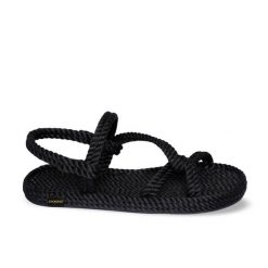 Sandały damskie Mykonos. Czarne sandały damskie Aulp, bez wzorów, z kauczuku, bez obcasa, bez zapięcia. Za 159.99 zł.