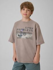 T-shirt loose z nadrukiem chłopięcy 4F 4FJRSS26TTSHM4279. Szare t-shirty dla chłopców 4f, bez wzorów, z bawełny, bez ramiączek. Za 45.99 zł.