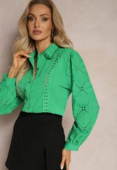 Zielona Koszula w Stylu Boho z Ozdobnym Haftem Anvia. Zielone bluzki damskie Renee, l, bez wzorów, boho, bez kołnierzyka, bez ramiączek. Za 69.99 zł.