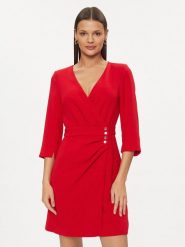 Morgan Sukienka koktajlowa 241-RUBI Czerwony Regular Fit. Czerwone sukienki damskie Morgan, bez wzorów, z syntetyku, wizytowe, bez kołnierzyka, bez ramiączek. Za 389.99 zł.