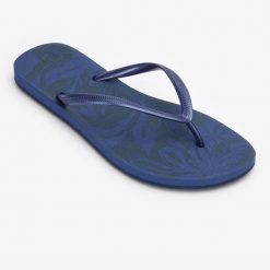 Second Life - Japonki damskie Olaian 500 Flowy - Stan Doskonały. Niebieskie klapki damskie Decathlon, bez wzorów, z materiału, bez obcasa. Za 28.99 zł.