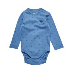 Body z długim rękawem dla dziewczynki Hummel Beesy. Niebieskie body niemowlęce Hummel, bez wzorów, z bawełny, bez ramiączek. Za 157.50 zł.