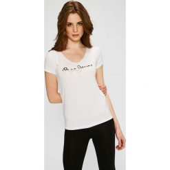 Pepe Jeans - Top Bobie. Szare topy damskie Pepe Jeans, z nadrukiem, z dzianiny, z krótkim rękawem. W wyprzedaży za 99.90 zł.