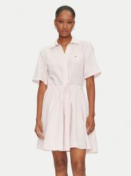Tommy Hilfiger Sukienka koszulowa Ess WW0WW44672 Różowy Regular Fit. Czerwone sukienki damskie Tommy Hilfiger, bez wzorów, ze lnu, bez kołnierzyka, bez ramiączek, koszulowe. Za 519.99 zł.