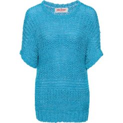 Sweter z przędzy tasiemkowej, rękawy do łokcia bonprix turkusowy melanż. Niebieskie swetry damskie bonprix, bez wzorów, bez kołnierzyka, bez ramiączek, bez kaptura. Za 44.99 zł.