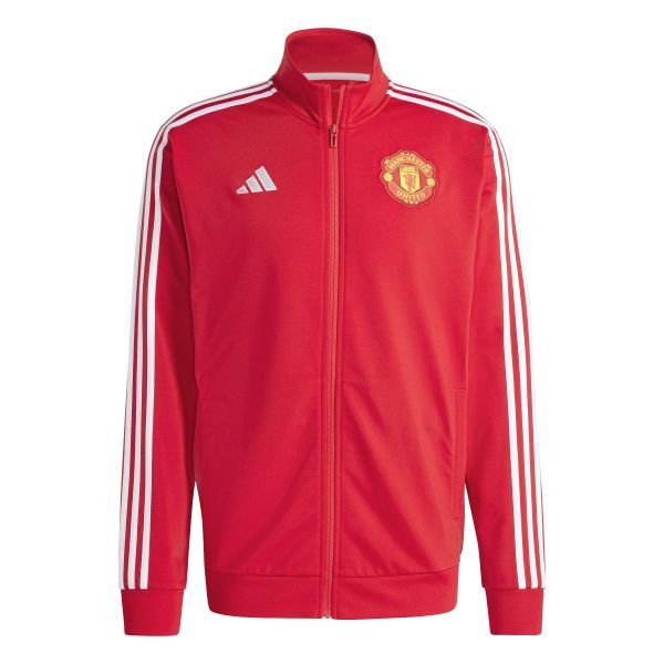 Bluza Manchester United DNA 2024/25. Czerwone bluzy męskie Adidas, bez wzorów, z dresówki, bez kaptura. W wyprzedaży za 254.50 zł.