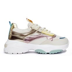 Sportowe buty damskie na grubej podeszwie złoty. Żółte obuwie sportowe damskie bez wzorów. Za 110.92 zł.