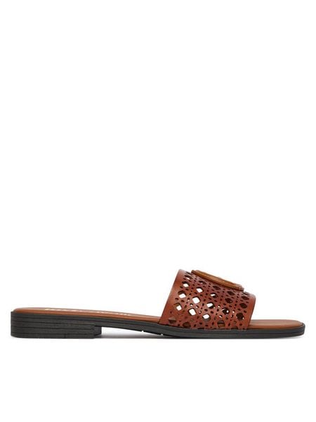 Just Cavalli Klapki 80RA3S82 ZPB95 Brązowy. Brązowe klapki damskie Just Cavalli, bez wzorów, ze skóry, bez obcasa. Za 495.99 zł.