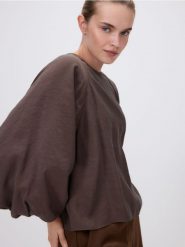 Bluzka z modalu - ciemnobrązowy. Brązowe bluzki damskie Reserved, l, bez wzorów, bez kołnierzyka, bez ramiączek. Za 109.99 zł.