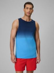 4F Koszulka bez rękawów regular z nadrukiem męska - granatowa XL. Niebieskie t-shirty męskie 4f, m, bez wzorów, z bawełny, klasyczne, bez kołnierzyka. Za 59.99 zł.