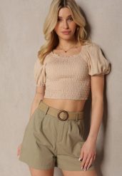 Zielone Szorty z Bawełny High Waist o Kroju Bermudów Zapinane na Zamek Błyskawiczny i Guzik z Plecionym Paskiem z Klamrą Iannestra. Brązowe szorty damskie Renee, l, bez wzorów, z bawełny, z podwyższonym stanem. Za 89.99 zł.