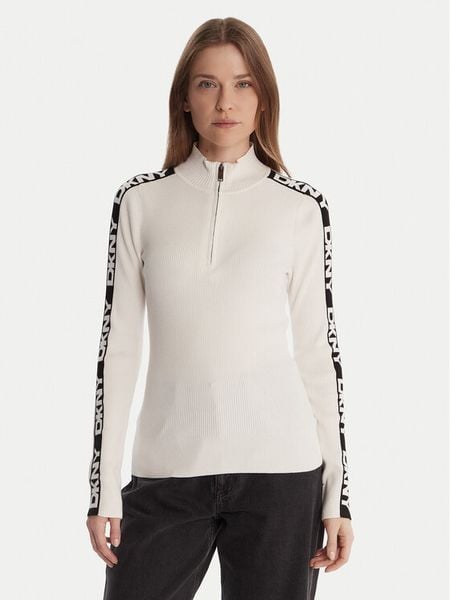 DKNY Sweter P5MSAY01 Écru Slim Fit. Swetry damskie DKNY, s, bez wzorów, z wiskozy, bez kołnierzyka, bez ramiączek, bez kaptura. Za 399.99 zł.
