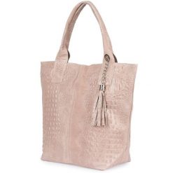 Pudrowy Róż Torebka Worek Skórzana A4 Krokodyl Z Saszetką L94. Czerwone torebki shopper damskie Vera Pelle, bez wzorów, ze skóry, bez dodatków. Za 239.99 zł.
