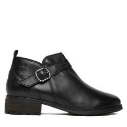 Botki Josef Seibel. Czarne botki damskie Josef Seibel, bez obcasa, na słupku, bez zapięcia. Za 419.99 zł.