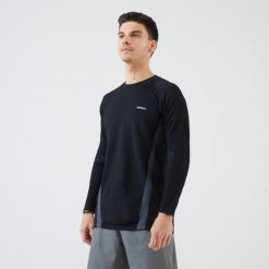 Koszulka do tenisa długi rękaw męska Artengo Thermic. Czarne bluzy męskie ARTENGO, l, bez wzorów, z elastanu, bez kaptura. Za 79.99 zł.