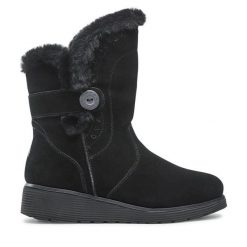 Botki Skechers. Czarne botki damskie Skechers, bez obcasa, na płaskiej podeszwie, bez zapięcia. Za 379.99 zł.